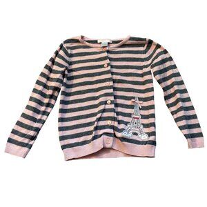 Janie and Jack Pink & Gray Parisian Park Eiffel Tower Cardigan 4T